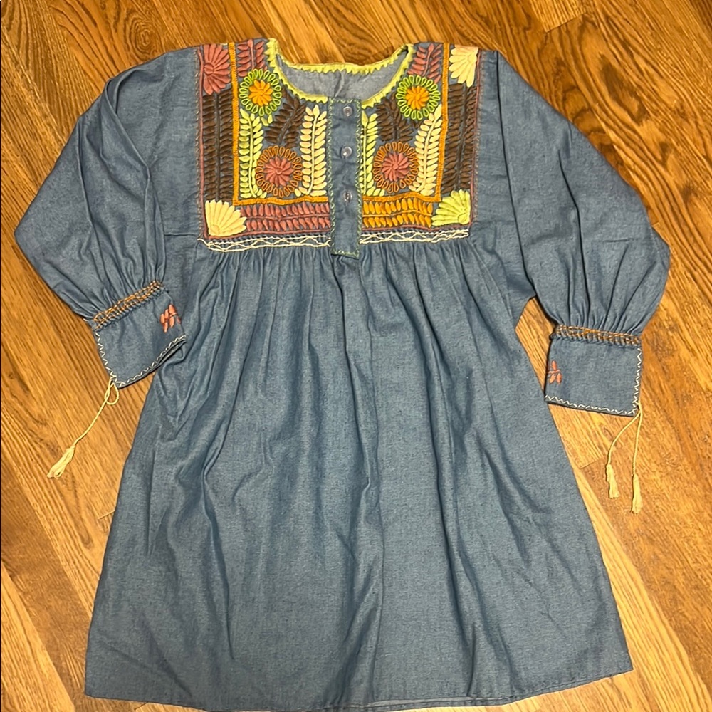 Embroidered Denim Tunic with Floral Accents